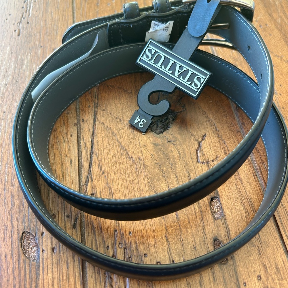 NWT Men’s Black Genuine Leather Belt by STATUS Size 34 Dead Stock